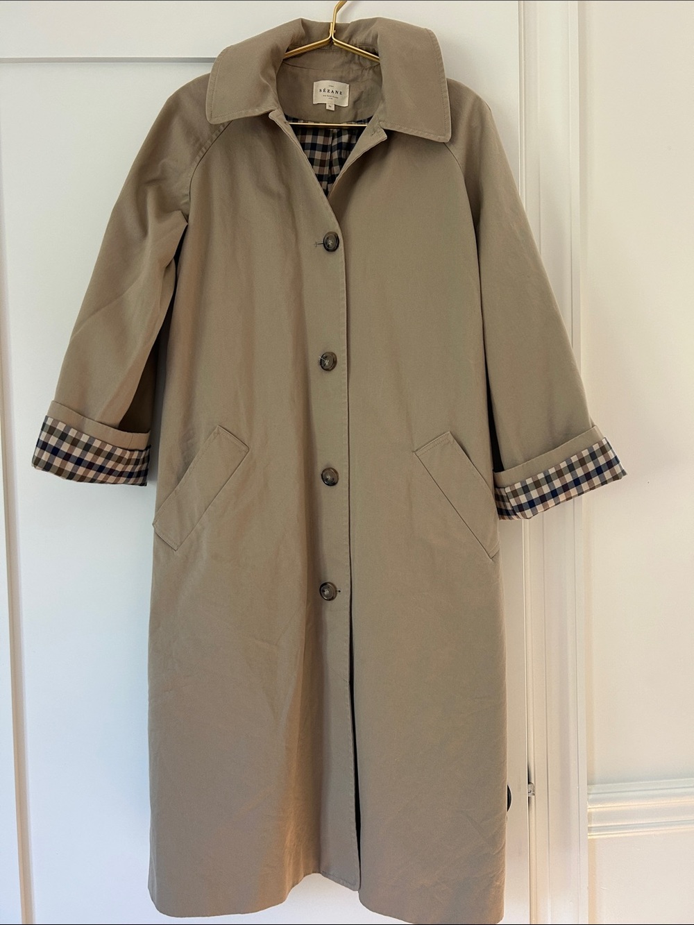 Sezane Classic Women's Beige Trench Coat - Lightweight Button Front